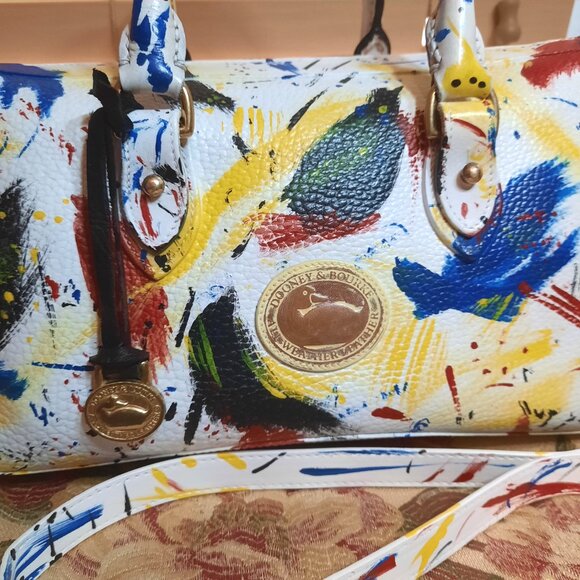 Dooney & Bourke Dipinta Inspired Hand Painted Vintage Zip Satchel Rare Dooney - Picture 9 of 14